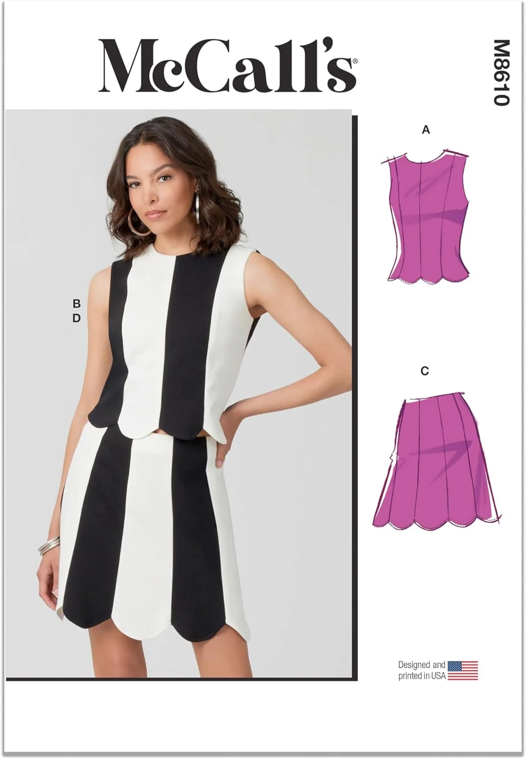 الگوی خیاطی تاپ و دامن بافتنی بدون آستین زنانه مک کالز M8610Y5، کد طراحی M8610، سایزهای 18-20-22-24-26