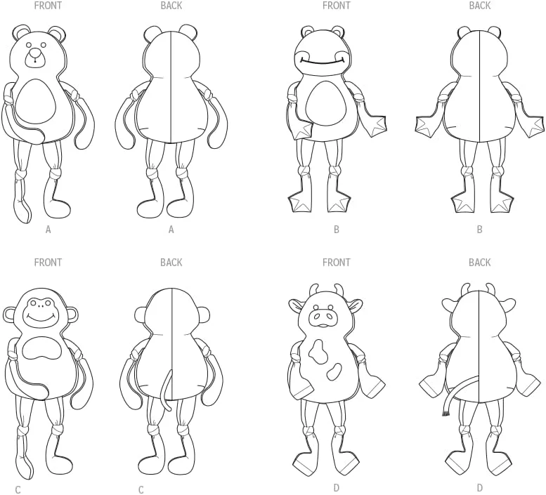 الگوی خیاطی حیوانات پولیشی مک کالز M8546OS خرس، قورباغه، میمون و گاو اثر کارلا ریس، کد طراحی M8546، سایز 17 اینچ الگوی خیاطی حیوانات پولیشی مک کالز M8546OS خرس، قورباغه، میمون و گاو اثر کارلا ریس، کد طراحی M8546، سایز 17 اینچ