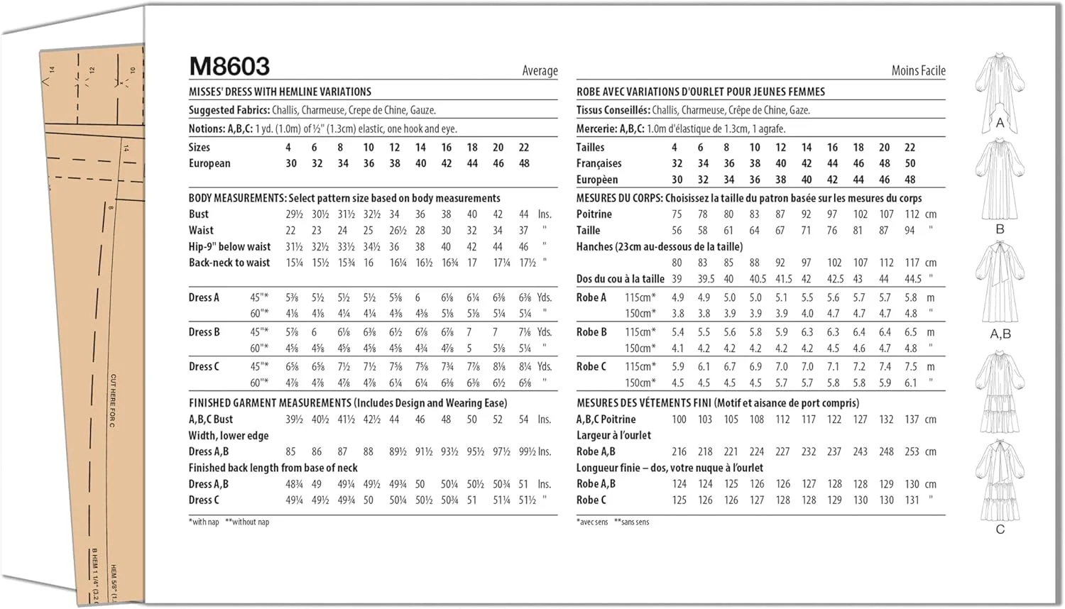 الگوی خیاطی لباس زنانه گشاد و کلوش McCall's M8603R5، کد طراحی M8603، سایزهای 14-16-18-20-22
