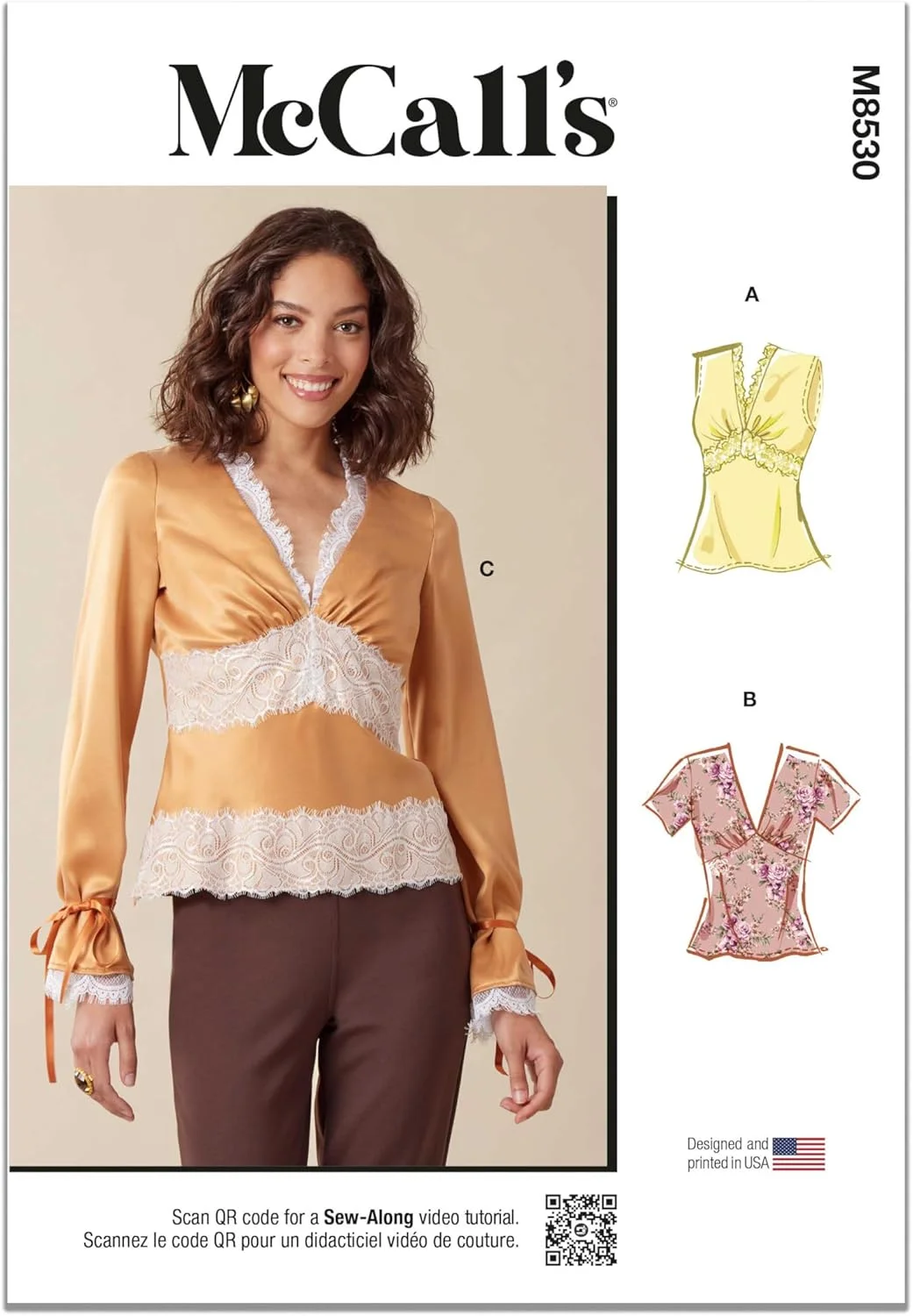 الگوی خیاطی تاپ های زنانه یقه باز McCall's M8530Y5، کد طراحی M8530، سایزهای 18-20-22-24-26