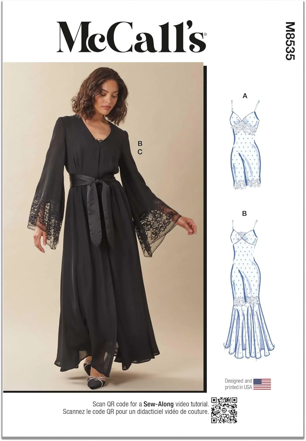 الگوی خیاطی لباس خواب و روپوش زنانه McCall's M8535BB، کد طراحی M8535، سایزهای 20W-22W-24W-26W-28W