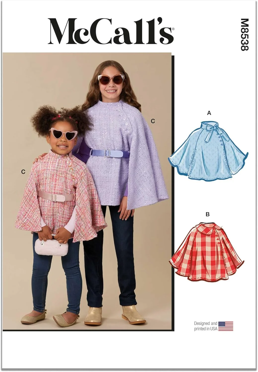 الگوی خیاطی شنل آستین بلند دخترانه McCall's M8538K5، کد طراحی M8538، سایزهای 7-8-10-12-14