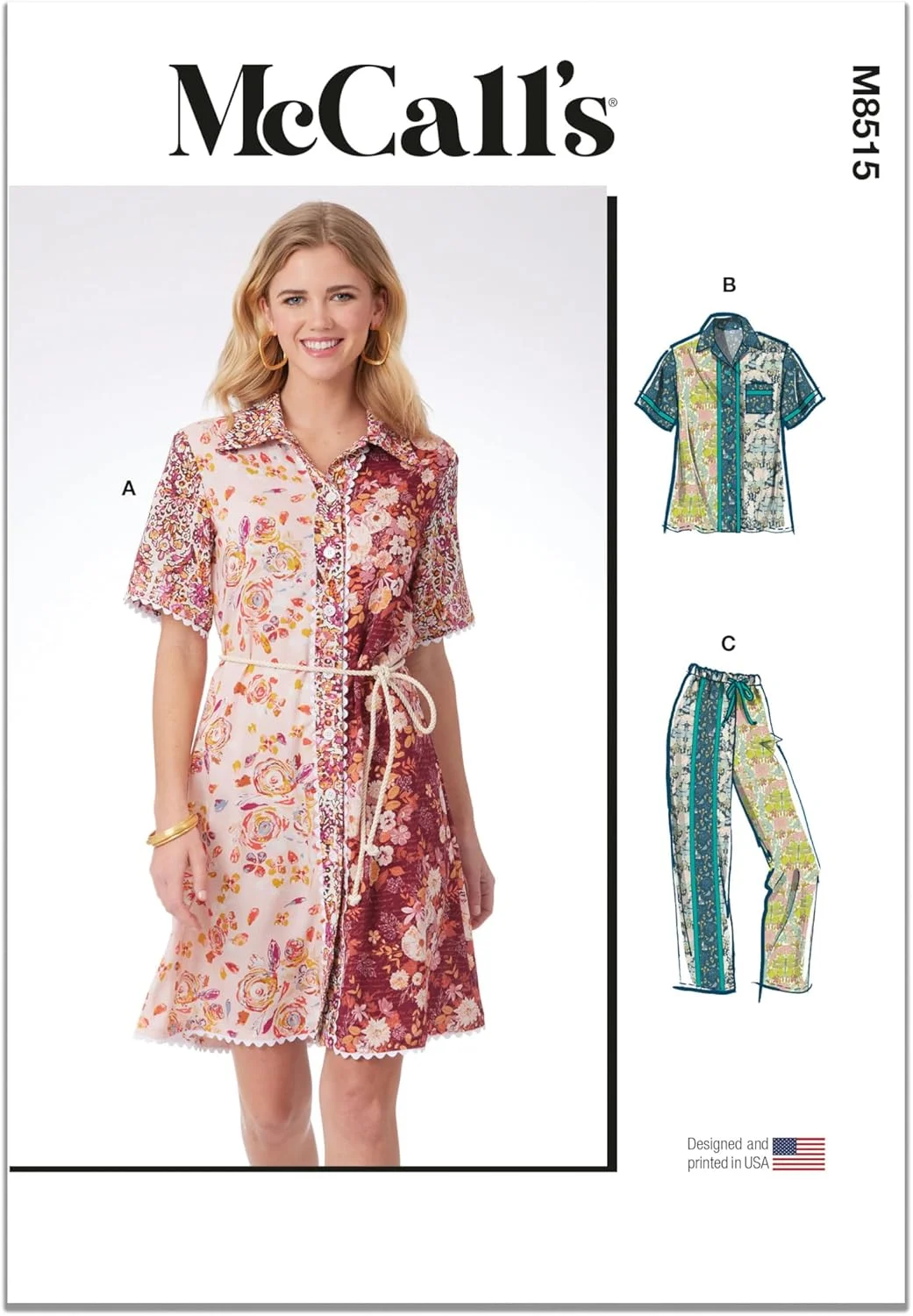 الگوی خیاطی آسان برای پیراهن مردانه، تاپ و شلوار زنانه McCall's M8515Y5، کد طراحی M8515، سایزهای 18-20-22-24-26