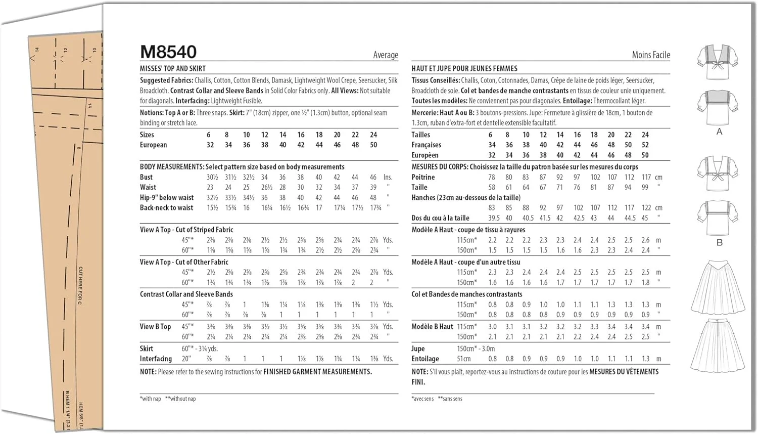 الگوی خیاطی تاپ و دامن دهه 1980 زنانه McCall's M8540H5 با طراحی لورا اشلی، کد طراحی M8540، سایزهای 6-8-10-12-14 الگوی خیاطی تاپ و دامن دهه 1980 زنانه McCall's M8540H5 با طراحی لورا اشلی، کد طراحی M8540، سایزهای 6-8-10-12-14