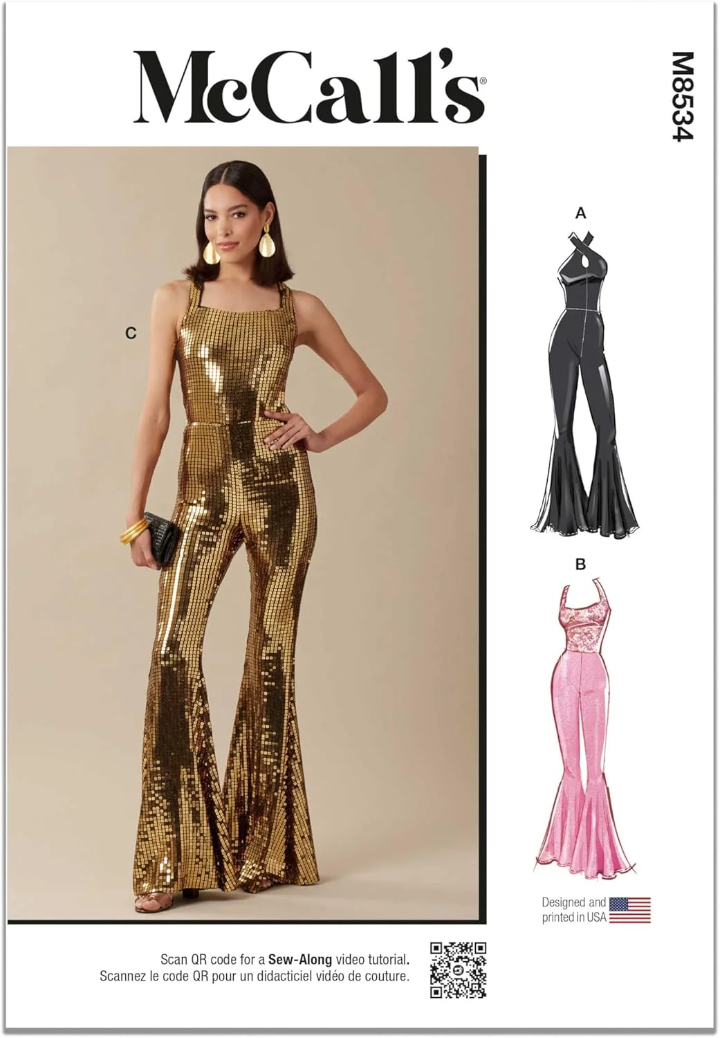 الگوی خیاطی جامپسوت زنانه پاچه گشاد McCall's M8534H5، کد طراحی M8534، سایزهای 6-8-10-12-14