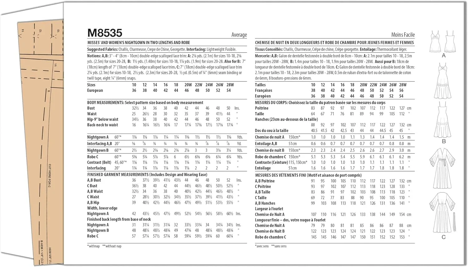 الگوی خیاطی لباس خواب و روپوش زنانه McCall's M8535BB، کد طراحی M8535، سایزهای 20W-22W-24W-26W-28W الگوی خیاطی لباس خواب و روپوش زنانه McCall's M8535BB، کد طراحی M8535، سایزهای 20W-22W-24W-26W-28W