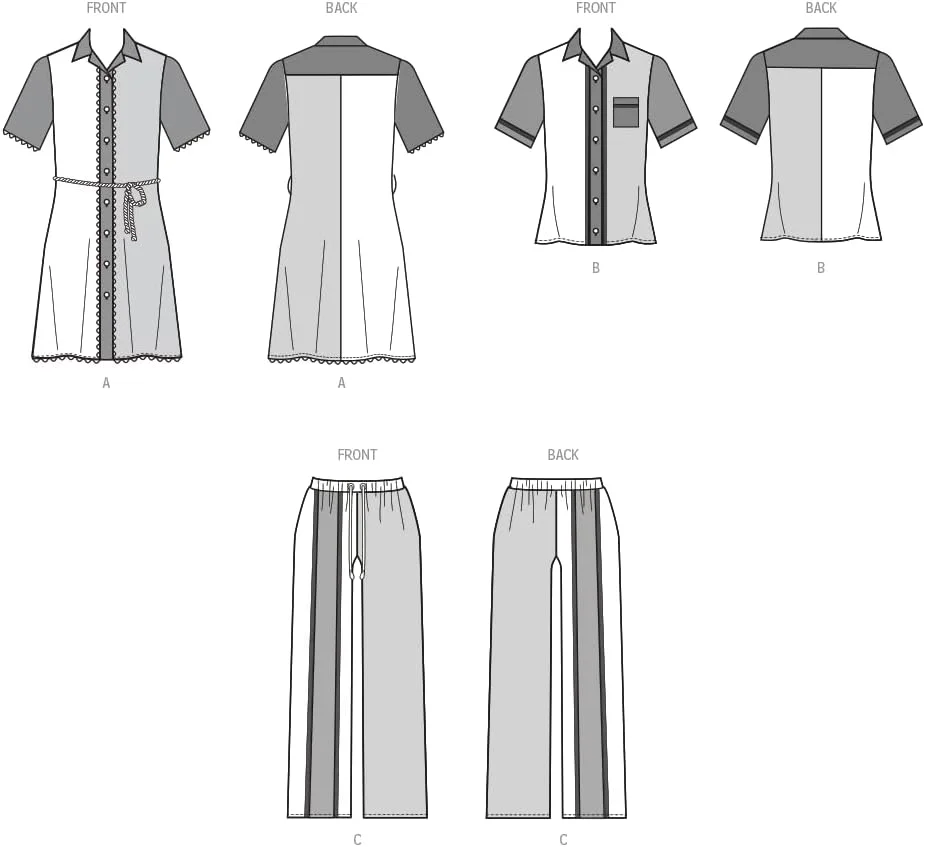 الگوی خیاطی آسان برای پیراهن مردانه، تاپ و شلوار زنانه McCall's M8515Y5، کد طراحی M8515، سایزهای 18-20-22-24-26