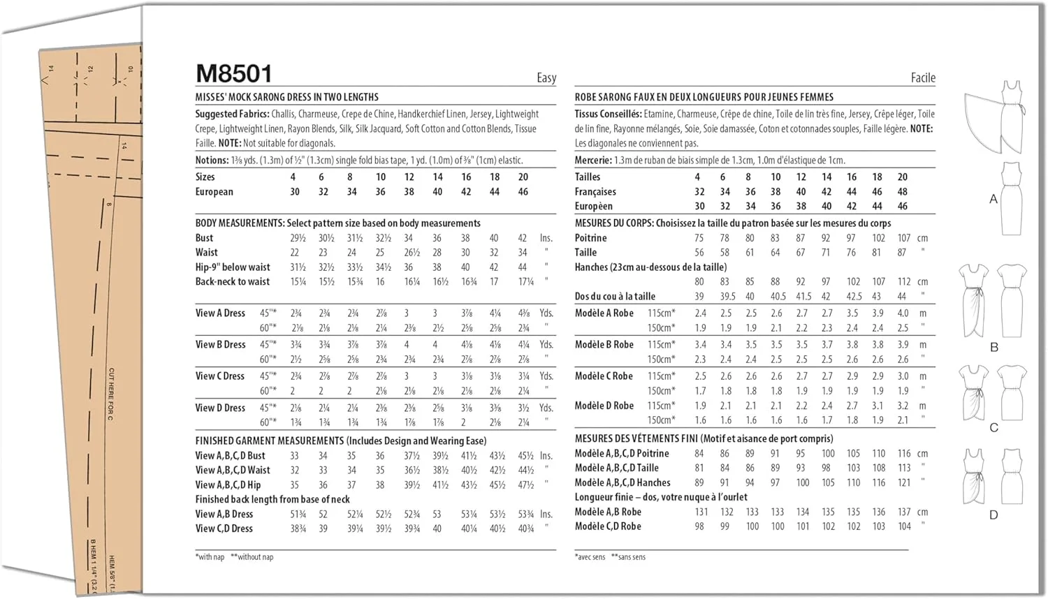 الگوی خیاطی لباس سارونگ زنانه McCall's M8501P5، طرح قدیمی دهه 1990، کد طراحی M8501، سایزهای 12-14-16-18-20 الگوی خیاطی لباس سارونگ زنانه McCall's M8501P5، طرح قدیمی دهه 1990، کد طراحی M8501، سایزهای 12-14-16-18-20