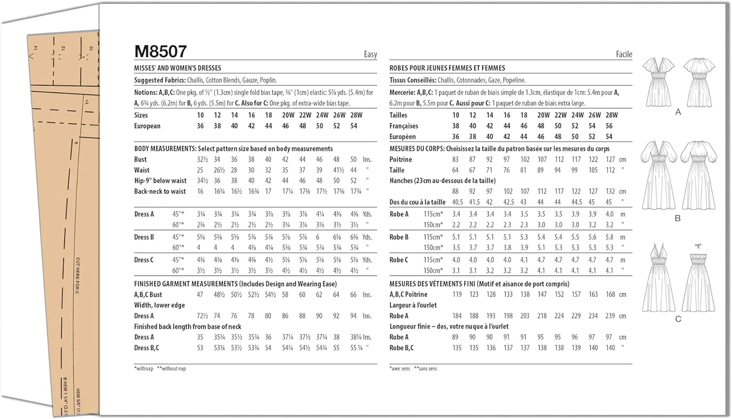 الگوی خیاطی آسان برای دوخت لباس زنانه و دخترانه مک کالز M8507BB، کد طراحی M8507، سایزهای 20W-22W-24W-26W-28W