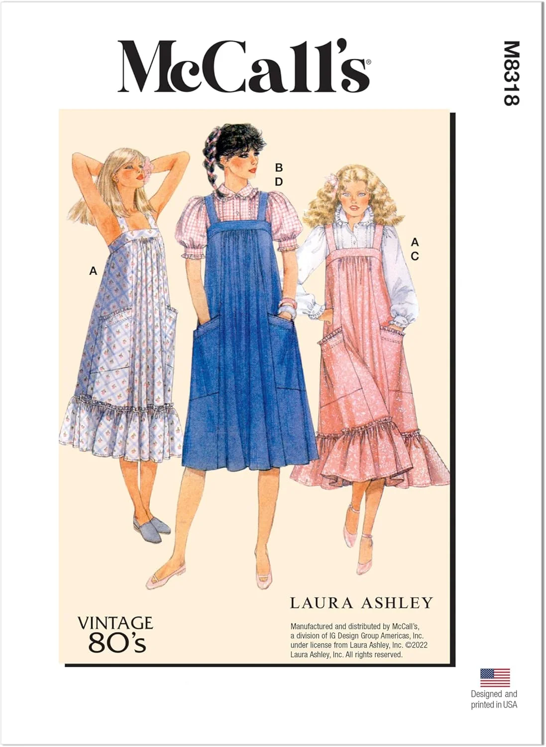 الگوی خیاطی لباس و بلوز زنانه McCall's M8318A5 از Laura Ashley، کد M8318، سایزهای 6-8-10-12-14