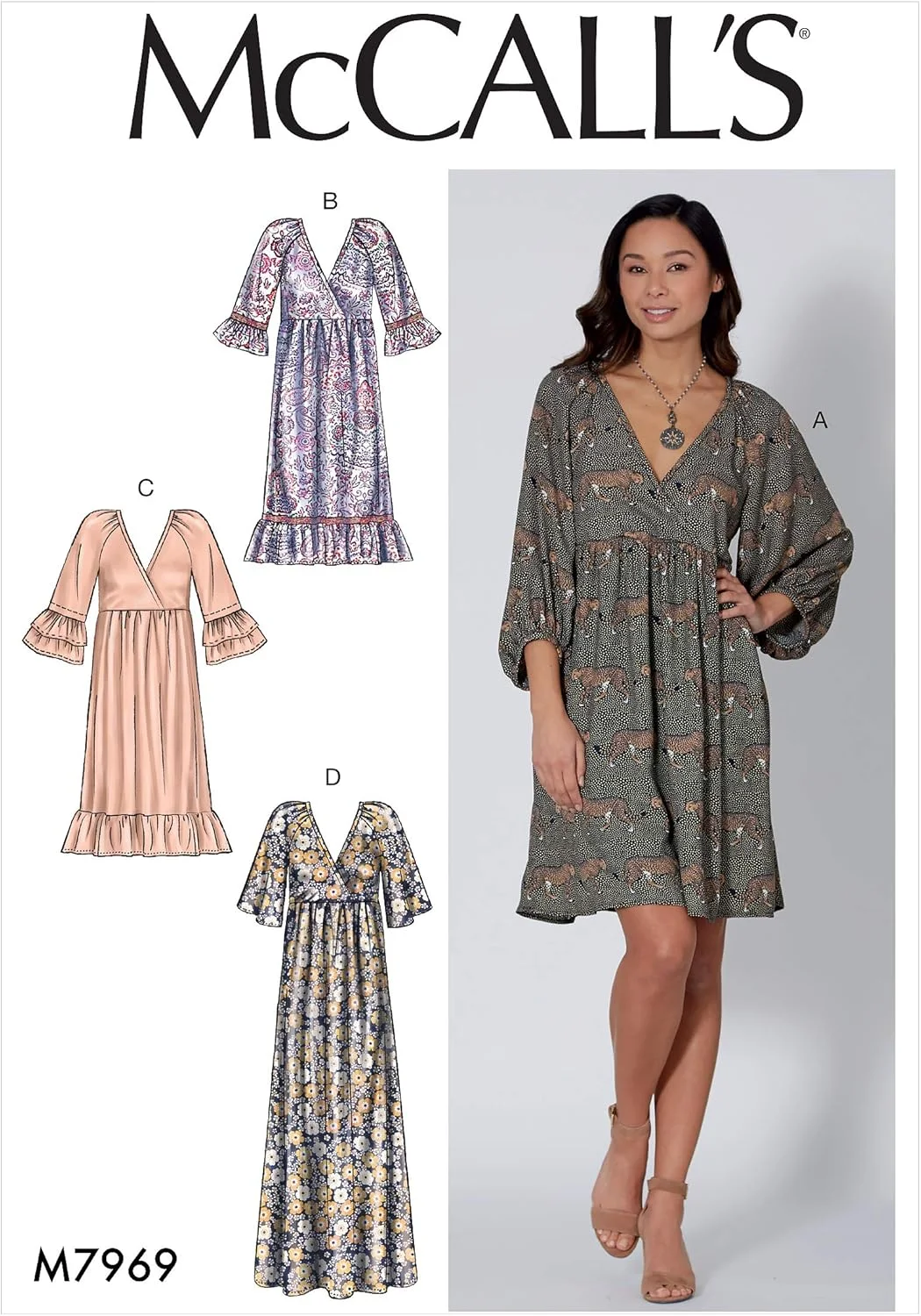 الگوی خیاطی لباس زنانه McCall's M7969ZZ، سایز 16-26، لباس پولیور گشاد و پلیسه دار، سفید