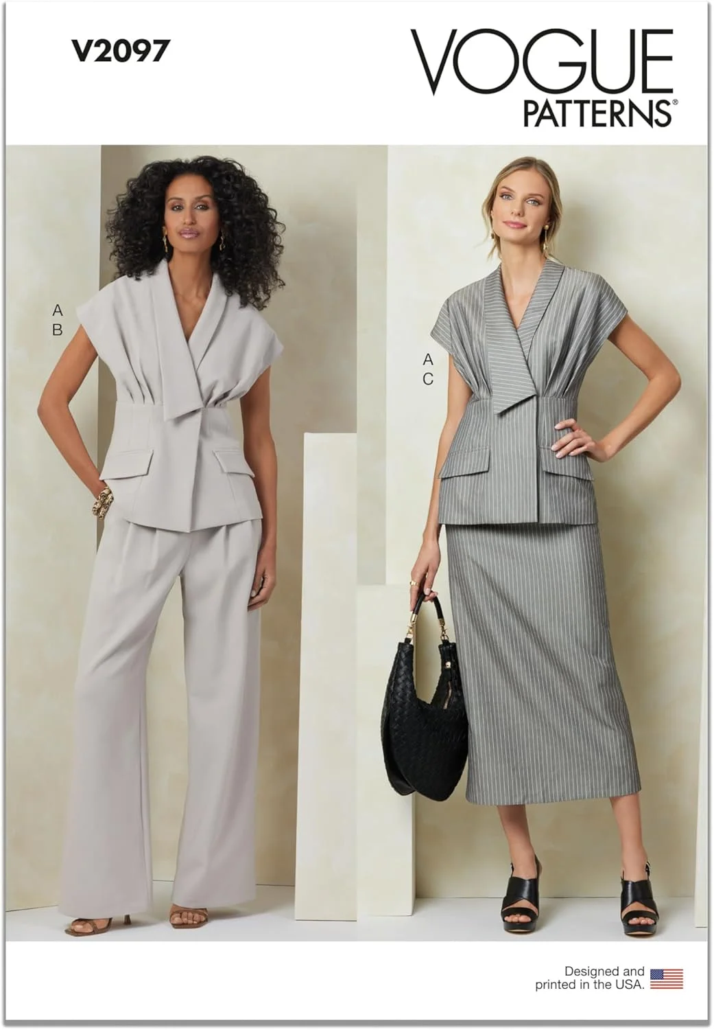 الگوی خیاطی تاپ یقه هفت، شلوار نیمه و دامن تنگ زنانه مک کال، کد طراحی V2097، سایز 16-18-20-22-24، چند رنگ