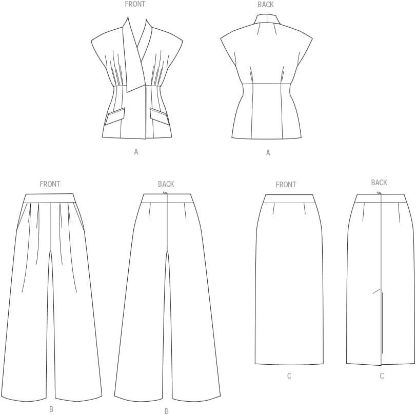 الگوی خیاطی تاپ یقه هفت، شلوار نیمه و دامن تنگ زنانه مک کال، کد طراحی V2097، سایز 16-18-20-22-24، چند رنگ
