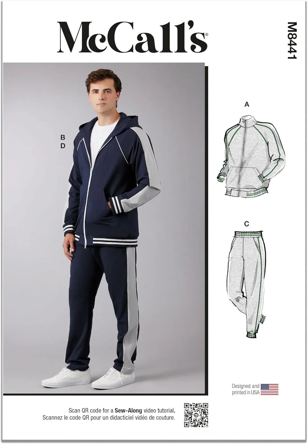 الگوی خیاطی کت و شلوار مردانه مک کالز، کد طراحی M8441، سایزهای 44-46-48-50-52