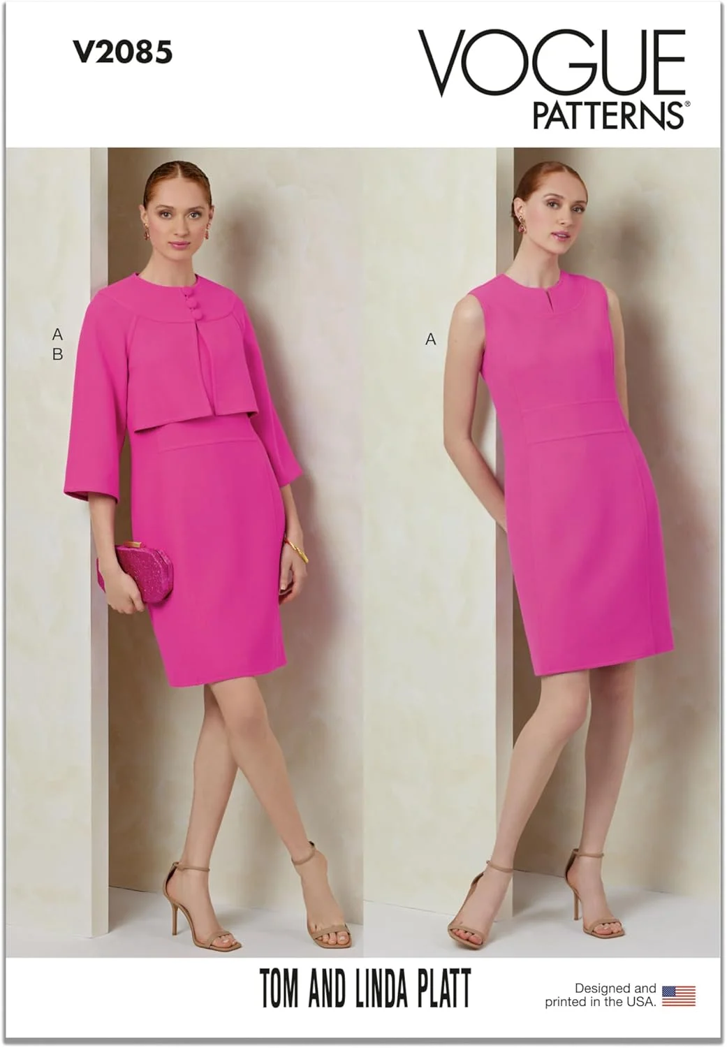 الگوی خیاطی کت و پیراهن زنانه تنگ و آستردار McCall's توسط تام و لیندا پلات، کد طراحی V2085، سایزهای 12-14-16-18-20، چند رنگ