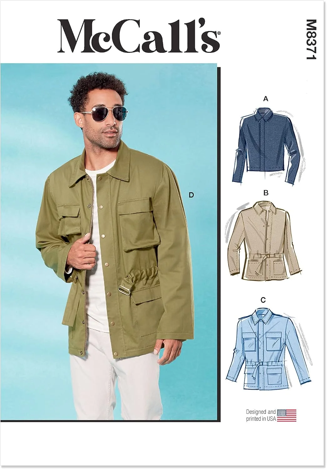 الگوی خیاطی ژاکت مردانه یقه دار مک کال، کد طراحی M8371، سایزهای 34-36-38-40-42