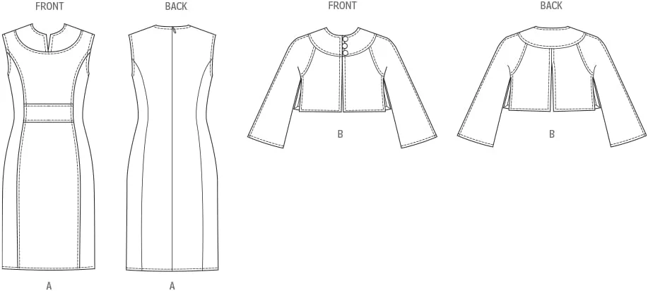 الگوی خیاطی کت و پیراهن زنانه تنگ و آستردار McCall's توسط تام و لیندا پلات، کد طراحی V2085، سایزهای 12-14-16-18-20، چند رنگ