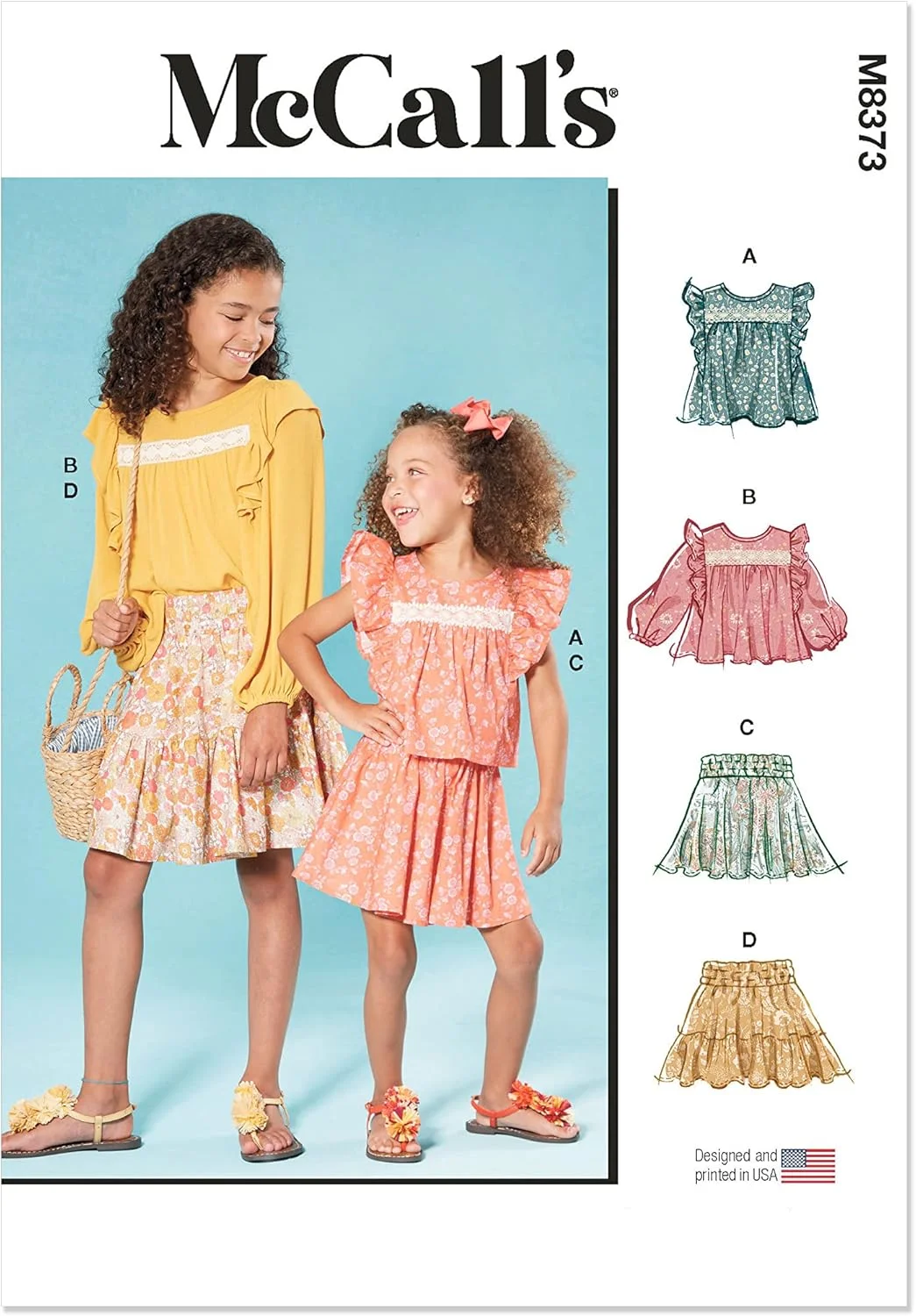 الگوی خیاطی تاپ و دامن بچگانه و دخترانه مک کالز، کد طراحی M8373، سایزهای 7-8-10-12-14، چند رنگ