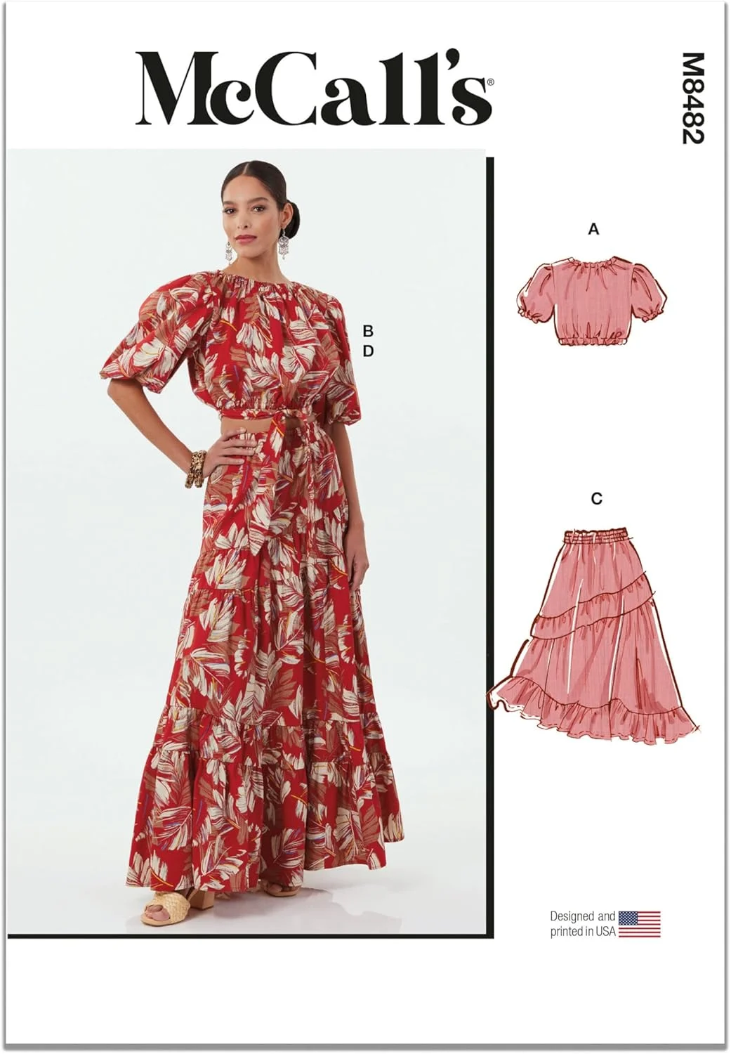 الگوی خیاطی تاپ های کوتاه و دامن های نامتقارن زنانه مک کال، کد طراحی M8482، سایز 12-14-16-18-20، چند رنگ