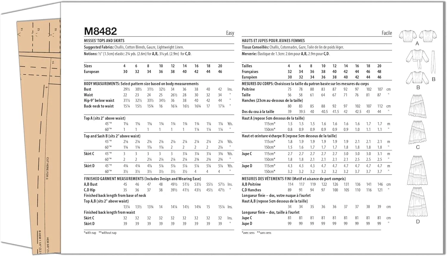 الگوی خیاطی تاپ های کوتاه و دامن های نامتقارن زنانه مک کال، کد طراحی M8482، سایز 12-14-16-18-20، چند رنگ الگوی خیاطی تاپ های کوتاه و دامن های نامتقارن زنانه مک کال، کد طراحی M8482، سایز 12-14-16-18-20، چند رنگ