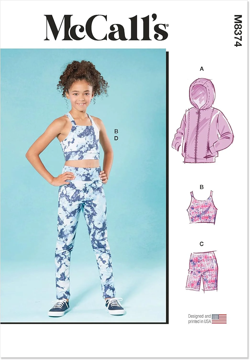 الگوی خیاطی ژاکت بافتنی ورزشی دخترانه مک کال، تاپ کوتاه و لگینگ، کد طراحی M8374، سایزهای S-M-L، چند رنگ