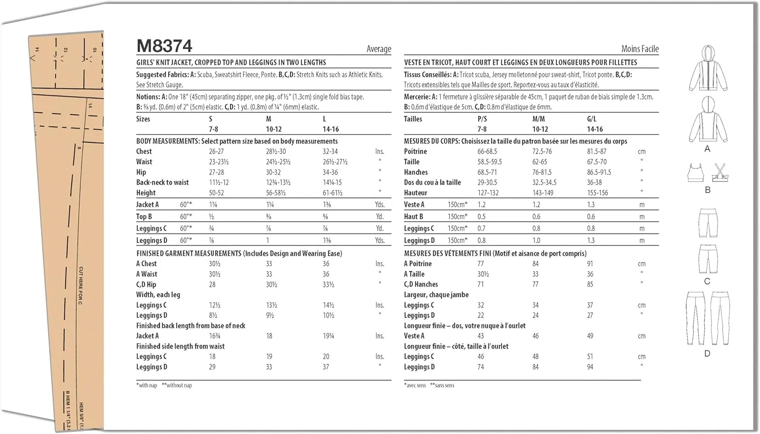 الگوی خیاطی ژاکت بافتنی ورزشی دخترانه مک کال، تاپ کوتاه و لگینگ، کد طراحی M8374، سایزهای S-M-L، چند رنگ الگوی خیاطی ژاکت بافتنی ورزشی دخترانه مک کال، تاپ کوتاه و لگینگ، کد طراحی M8374، سایزهای S-M-L، چند رنگ