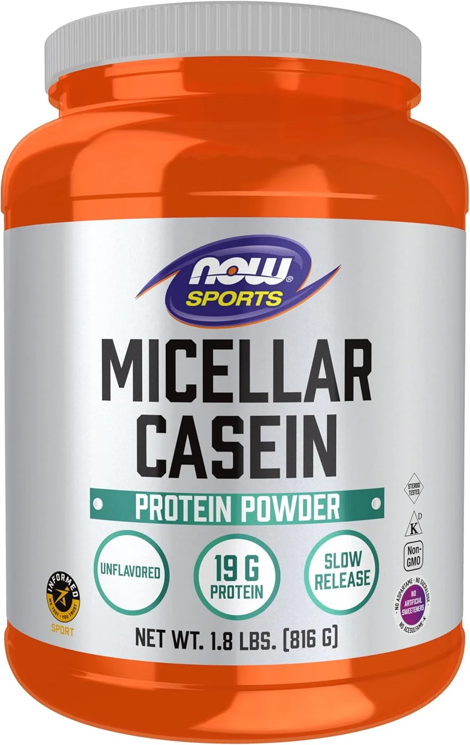 NOW Sports Nutrition، کازئین میسلار 19 گرم، رهش آهسته، پودر بدون طعم، 1.8 پوند