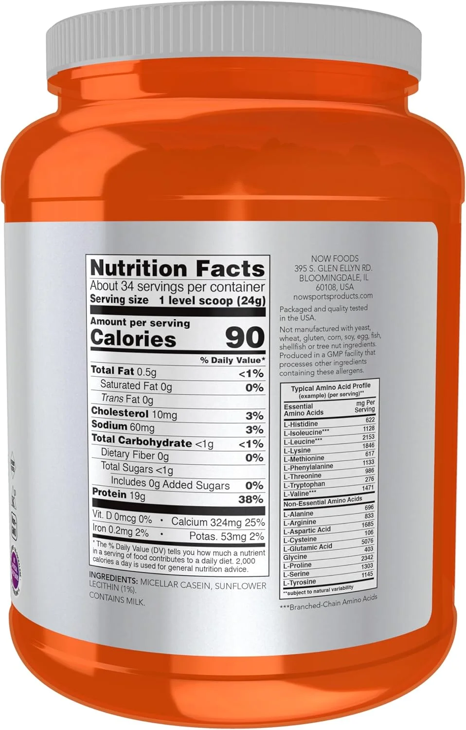 NOW Sports Nutrition، کازئین میسلار 19 گرم، رهش آهسته، پودر بدون طعم، 1.8 پوند NOW Sports Nutrition، کازئین میسلار 19 گرم، رهش آهسته، پودر بدون طعم، 1.8 پوند
