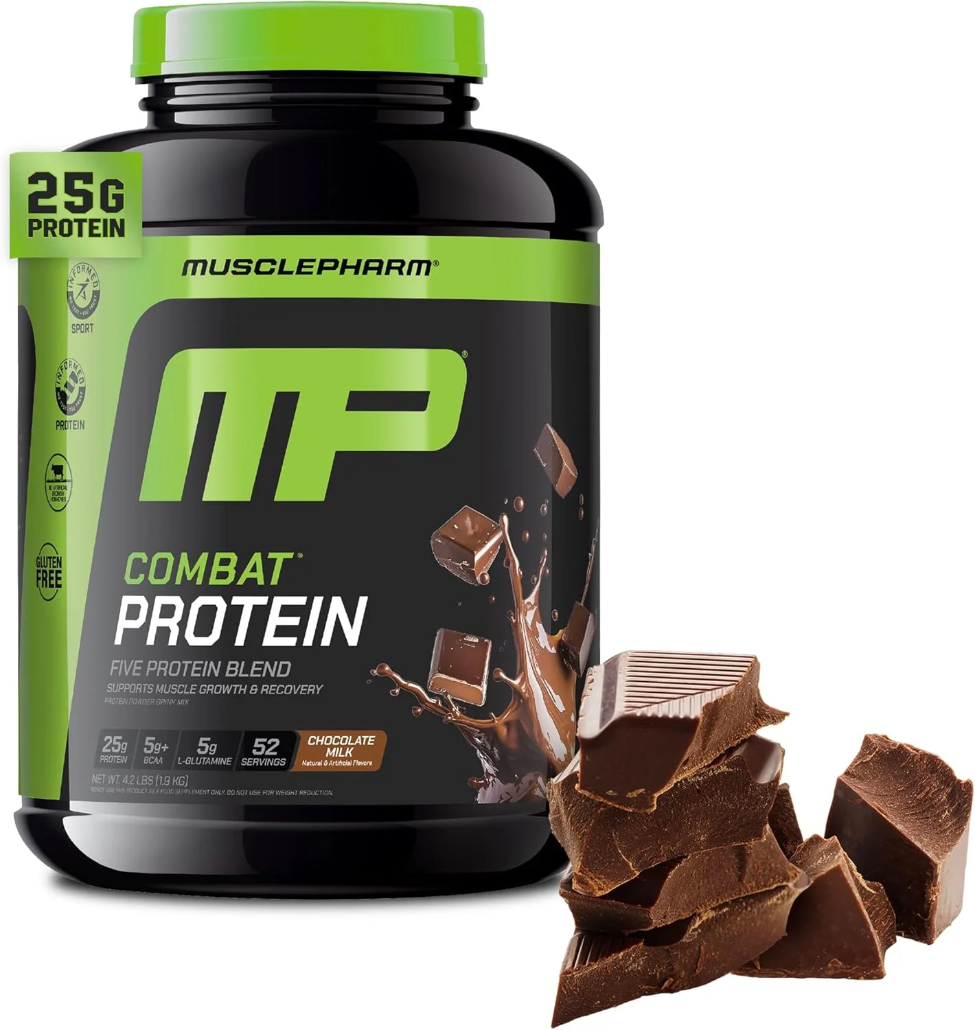 پودر پروتئین کامبت MusclePharm، مخلوط 5 پروتئینی، شیر شکلاتی، 4.1 پوند، 52 سروینگ