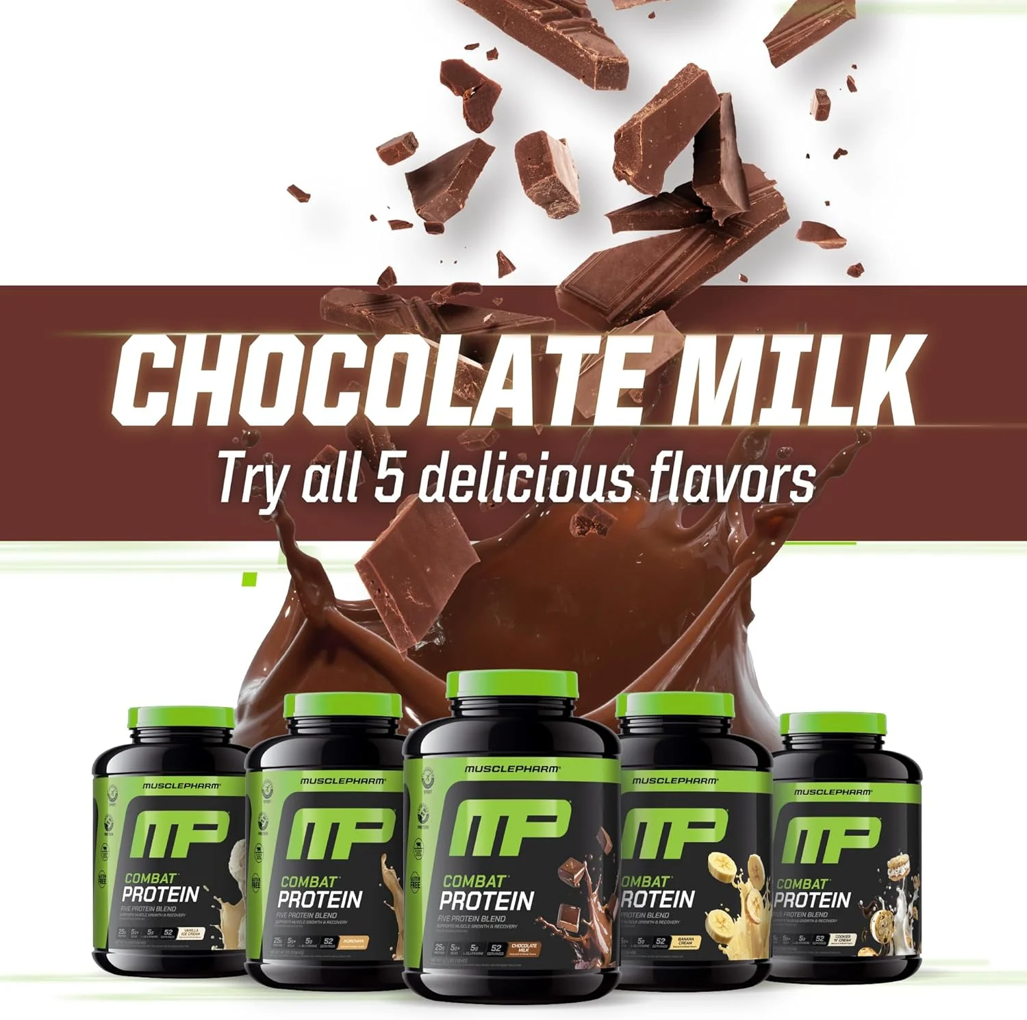 پودر پروتئین کامبت MusclePharm، مخلوط 5 پروتئینی، شیر شکلاتی، 4.1 پوند، 52 سروینگ پودر پروتئین کامبت MusclePharm، مخلوط 5 پروتئینی، شیر شکلاتی، 4.1 پوند، 52 سروینگ