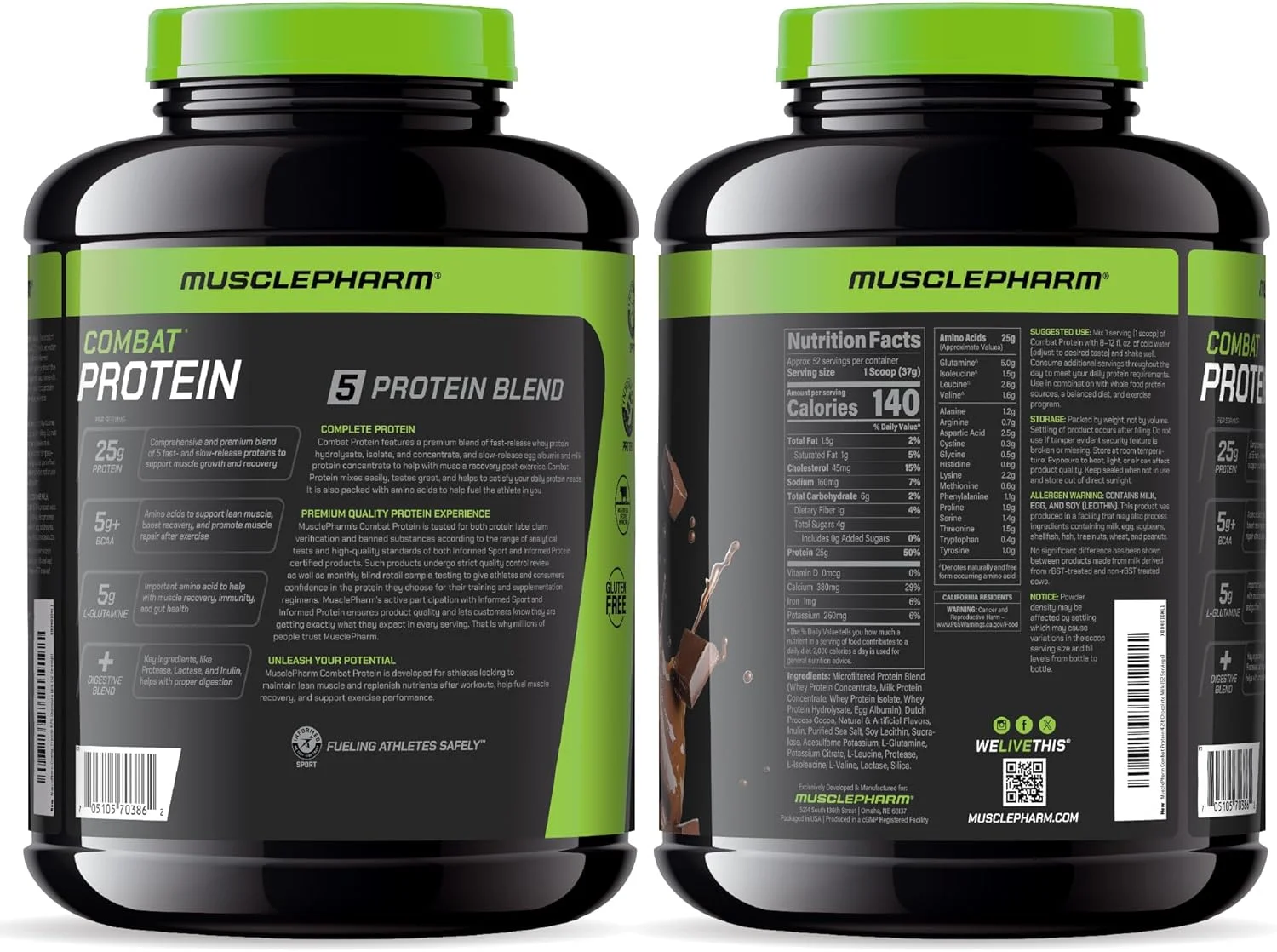 پودر پروتئین کامبت MusclePharm، مخلوط 5 پروتئینی، شیر شکلاتی، 4.1 پوند، 52 سروینگ پودر پروتئین کامبت MusclePharm، مخلوط 5 پروتئینی، شیر شکلاتی، 4.1 پوند، 52 سروینگ