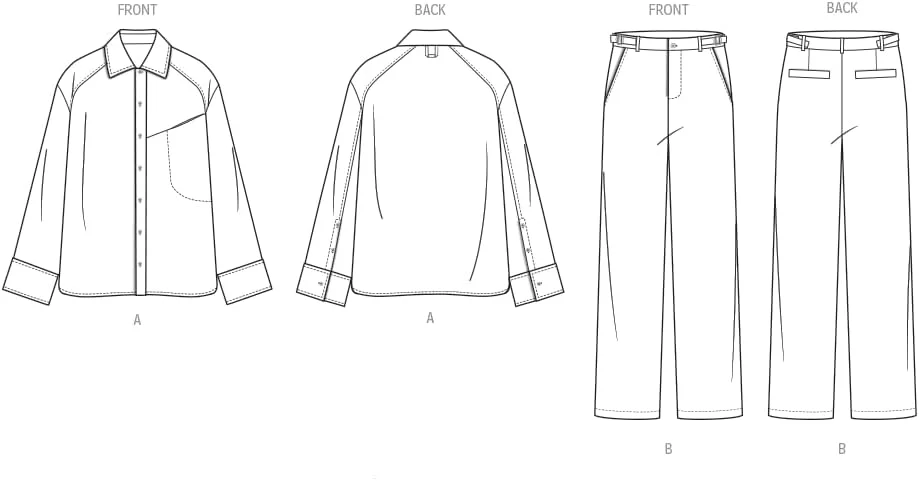 الگوی خیاطی مردانه Vogue V2142BB، پیراهن آستین افتاده با تن خور راحت و شلوار راسته، کد طراحی V2142، سایزهای 44-46-48-50-52