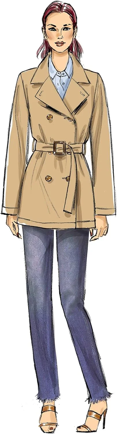 الگوهای خیاطی ژاکت و کمربند زنانه Vogue V9367Y بسیار آسان، بدون آستر، دکمه دوبل، سایزهای 4-14