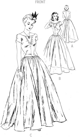 الگوی خیاطی لباس بلند زنانه Vogue Misses' Vintage 1941، کد طراحی V2001، سایزهای 18-20-22-24-26، چند رنگ