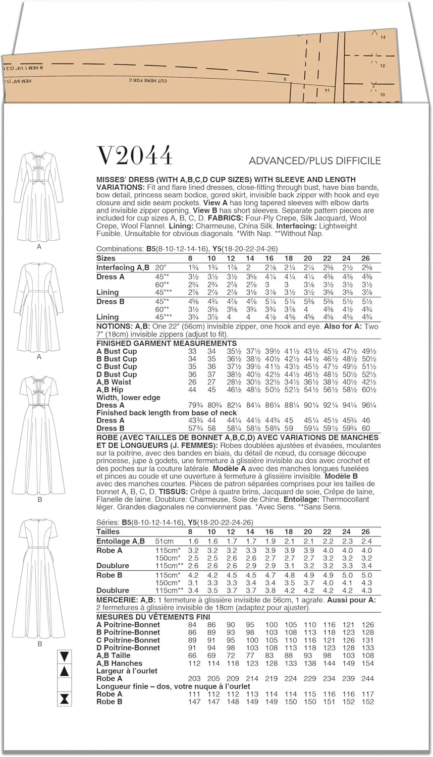 الگوی خیاطی لباس زنانه مدل Vogue V2044B5، طرح V2044، سایزهای 8-10-12-14-16 الگوی خیاطی لباس زنانه مدل Vogue V2044B5، طرح V2044، سایزهای 8-10-12-14-16