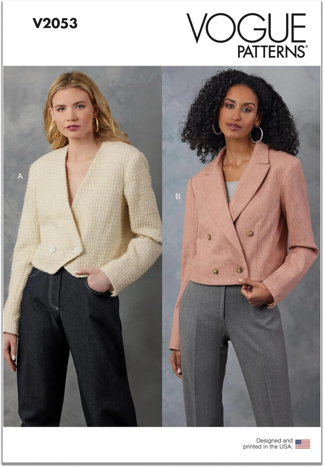 الگوی خیاطی کت کوتاه گشاد زنانه Vogue V2053R5، کد طراحی V2053، سایزهای 14-16-18-20-22