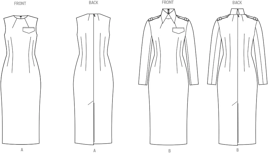 الگوی خیاطی لباس مجلسی زنانه تنگ و آستردار Vogue V2045B5، کد طراحی V2045، سایزهای 8-10-12-14-16