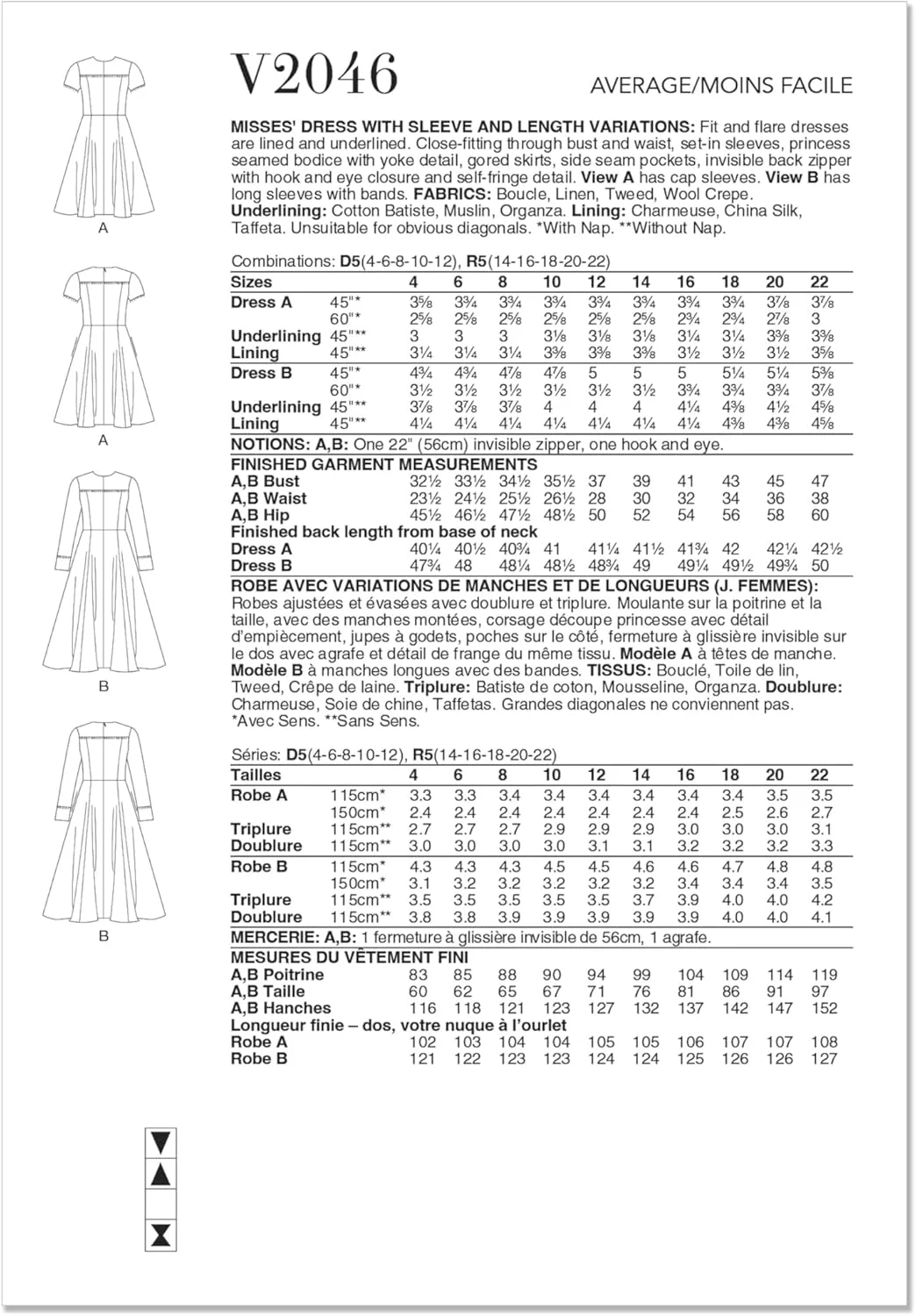 الگوی خیاطی لباس زنانه مدل Vogue V2046R5، طرح V2046، سایزهای 14-16-18-20-22
