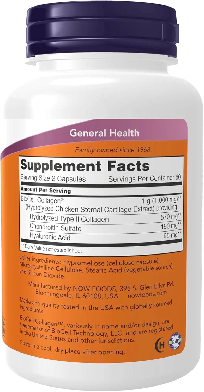NOW Supplements، BioCell Collagen® هیدرولیز شده نوع II، از نظر بالینی تایید شده، 120 کپسول گیاهی
