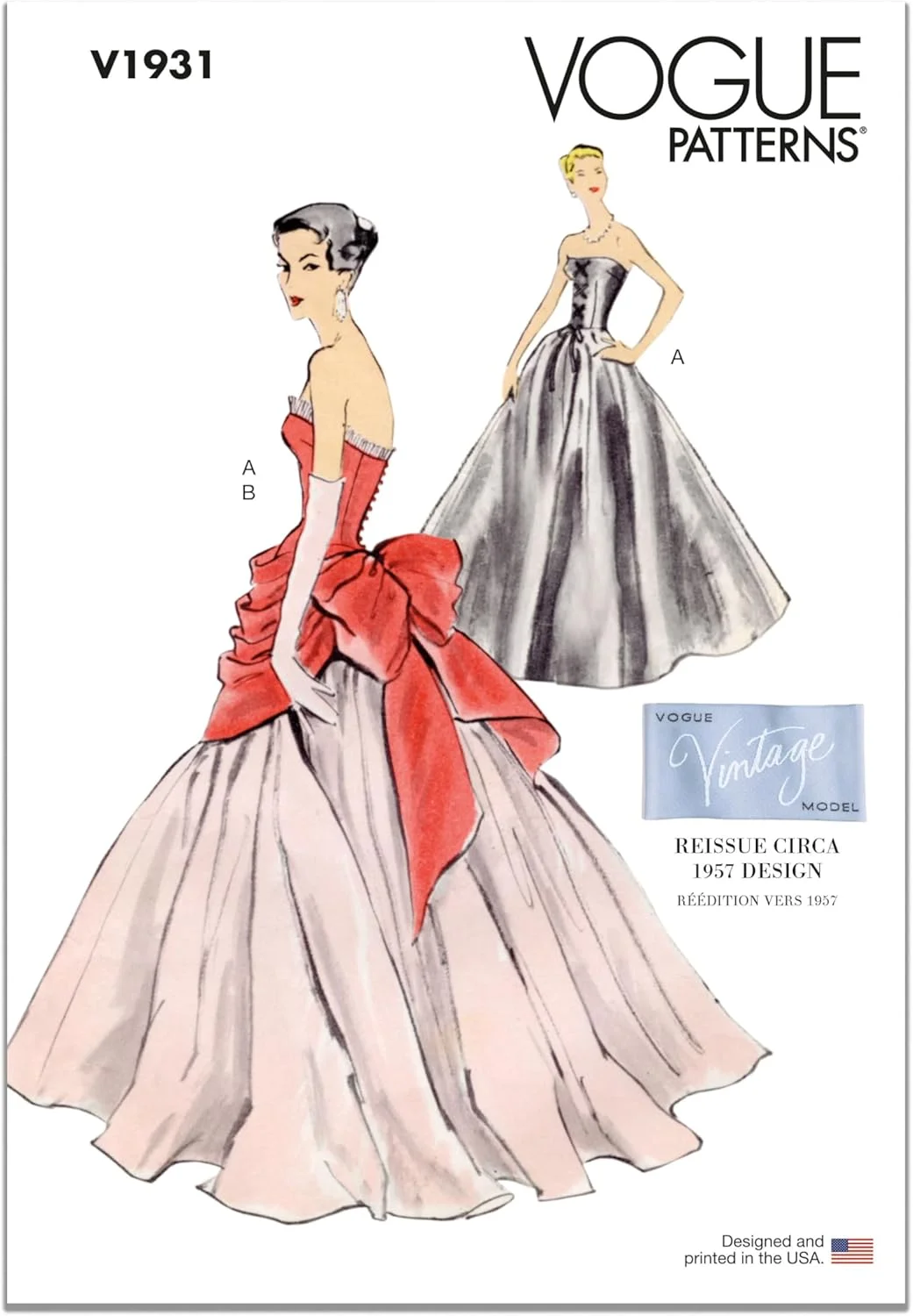 الگوهای خیاطی Vogue، لباس و نیم‌تنه زنانه با زیردامنی، طرح V1931، سایزهای 8-10-12-14-16