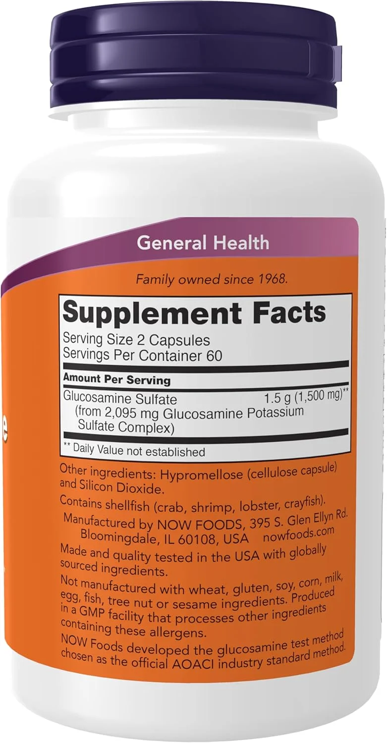 NOW Supplements، گلوکزامین سولفات 750 میلی گرم، دارای گواهینامه مکمل غذایی UL، 120 کپسول گیاهی