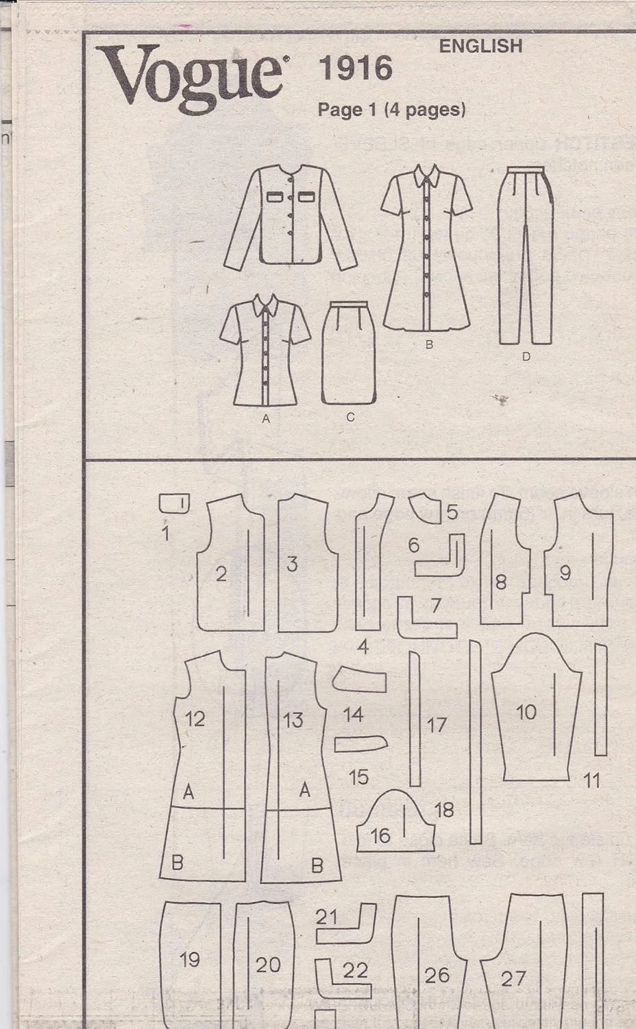 الگوی خیاطی Vogue 1916 کمد لباس کار Tamotsu سایز 14-18 زنانه