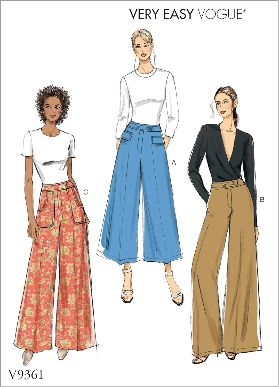 الگوهای Vogue V9361E5 شلوار نیمه جذب زنانه بسیار آسان سایزهای خیاطی 14-22، سفید