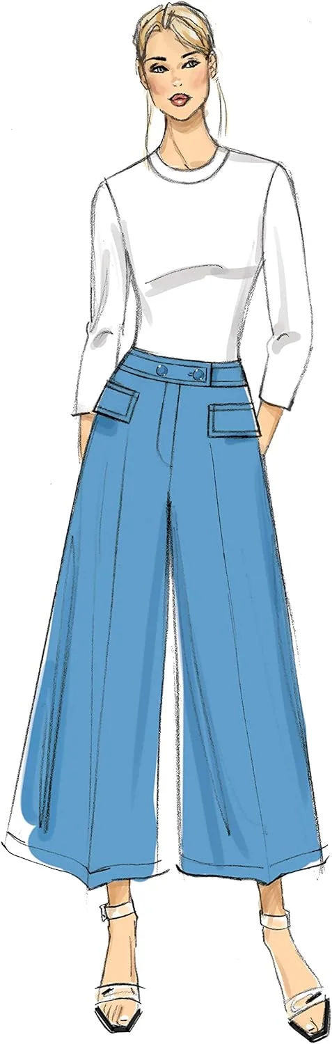 الگوهای Vogue V9361E5 شلوار نیمه جذب زنانه بسیار آسان سایزهای خیاطی 14-22، سفید