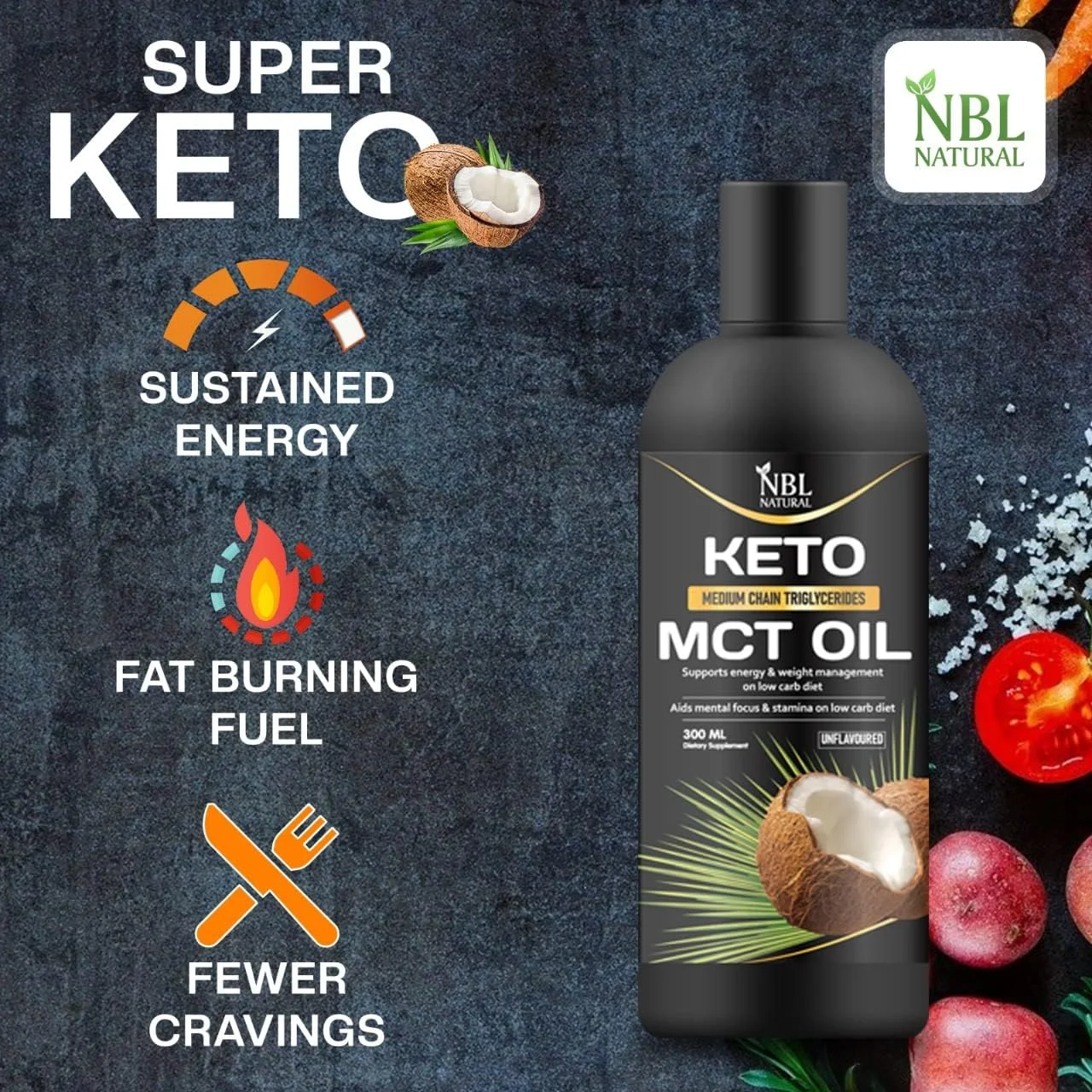 روغن MCT ارگانیک نارگیل NBL NATURAL (300 میلی لیتر) - سوخت کتو برای مغز و بدن - بدون طعم، گیاهی، بدون گلوتن و لبنیات - روغن نارگیل ممتاز برای حمایت از انرژی ذهنی، مکمل غذایی