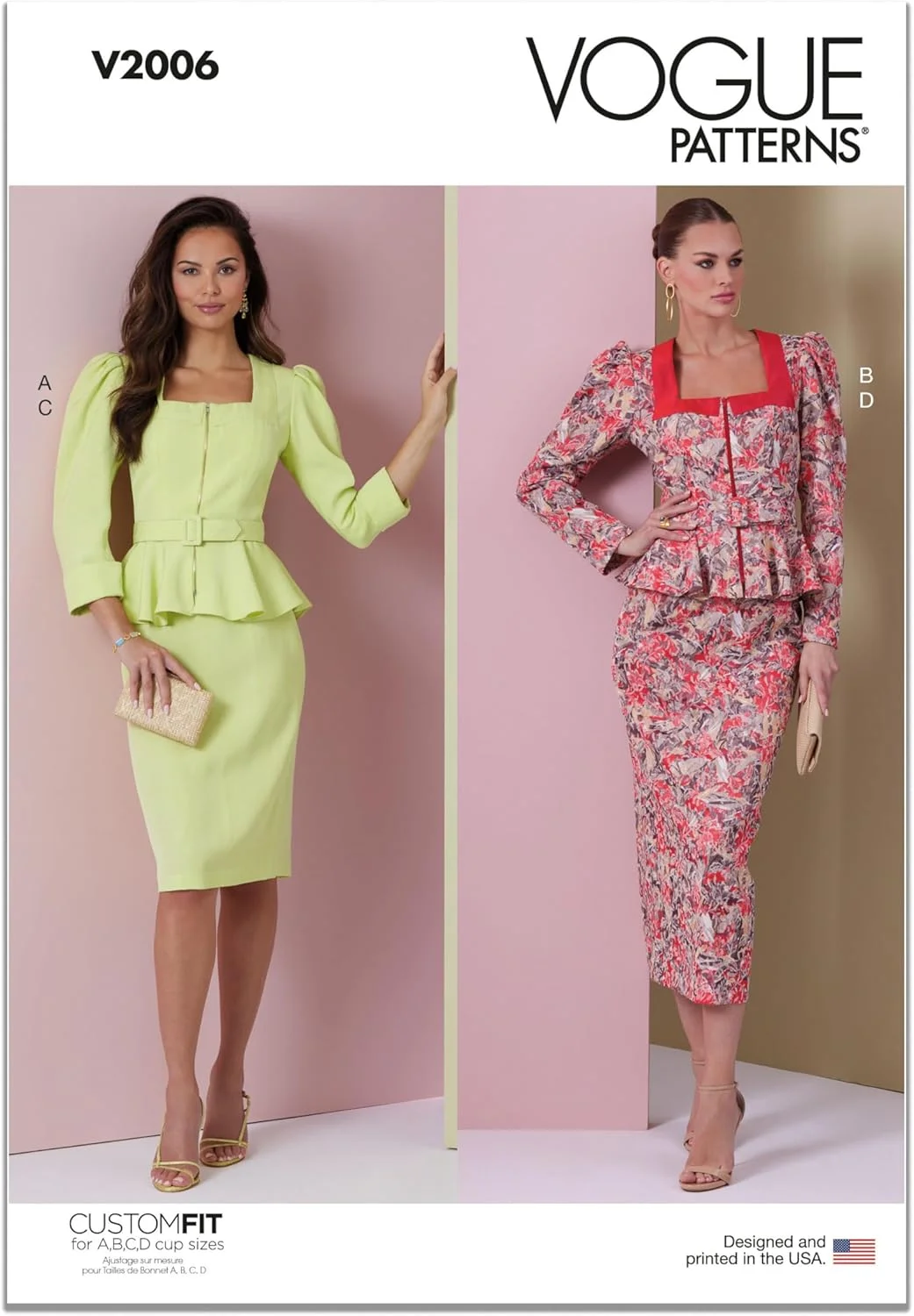 الگوهای Vogue V2006B5 بسته الگوی خیاطی لباس دو تکه زنانه، کد طراحی V2006، کاغذی، چند رنگ، سایزهای 8-10-12-14-16
