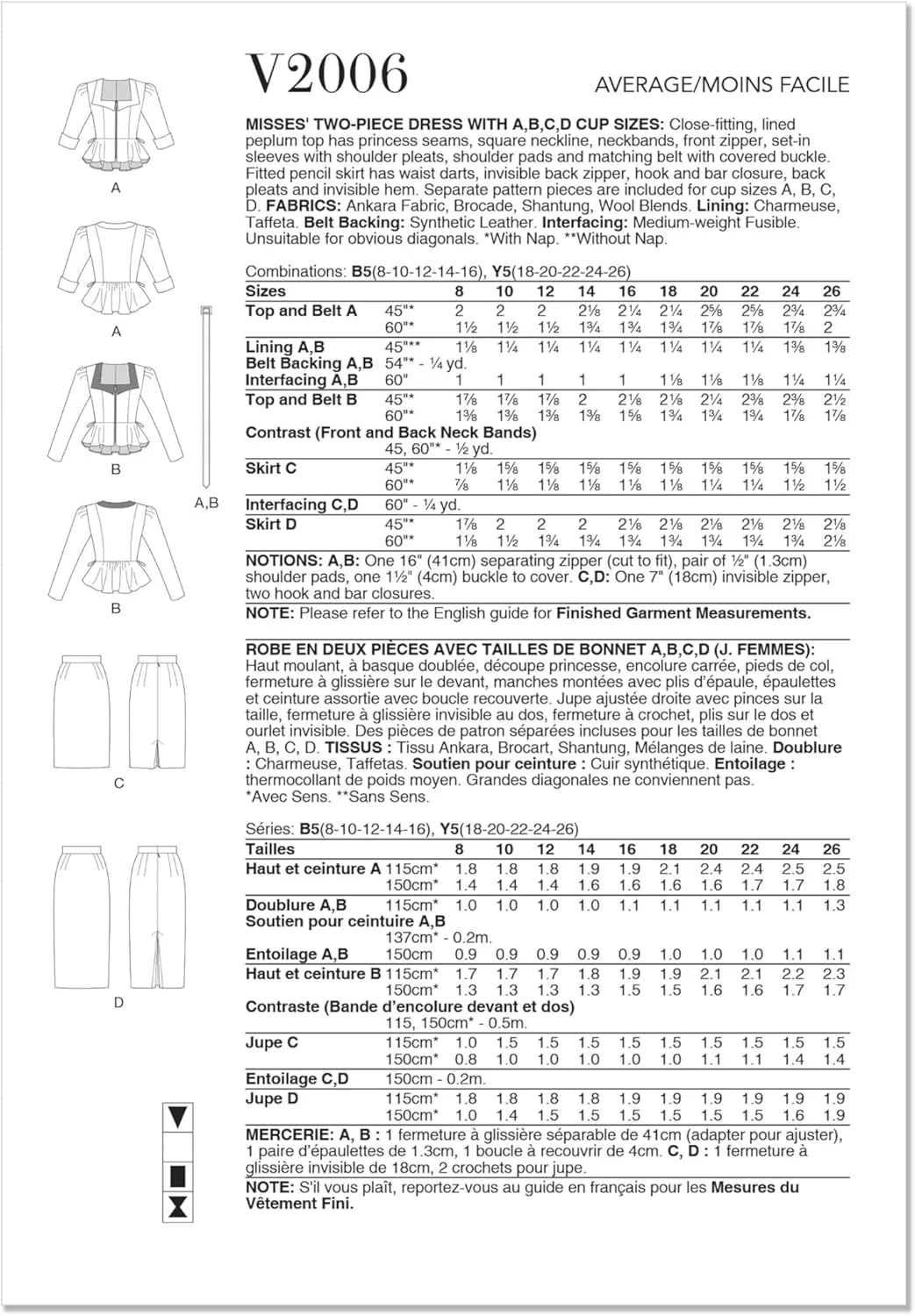 الگوهای Vogue V2006B5 بسته الگوی خیاطی لباس دو تکه زنانه، کد طراحی V2006، کاغذی، چند رنگ، سایزهای 8-10-12-14-16 الگوهای Vogue V2006B5 بسته الگوی خیاطی لباس دو تکه زنانه، کد طراحی V2006، کاغذی، چند رنگ، سایزهای 8-10-12-14-16