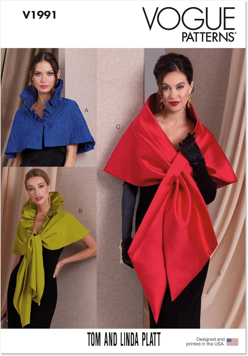 الگوهای VOGUE V1991A شنل زنانه توسط تام و لیندا پلات A (S-M-L)