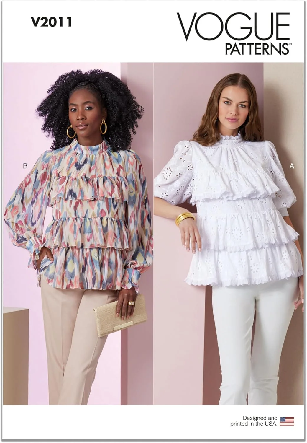 الگوهای Vogue V2011Y5 تاپ زنانه با مدل های مختلف آستین Y5 (18-20-22-24-26)