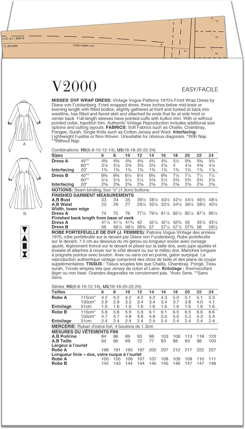 الگوهای Vogue V2000H5 لباس مجلسی زنانه DVF Wrap اثر دایان فون فورستنبرگ H5(6-8-10-12-14)